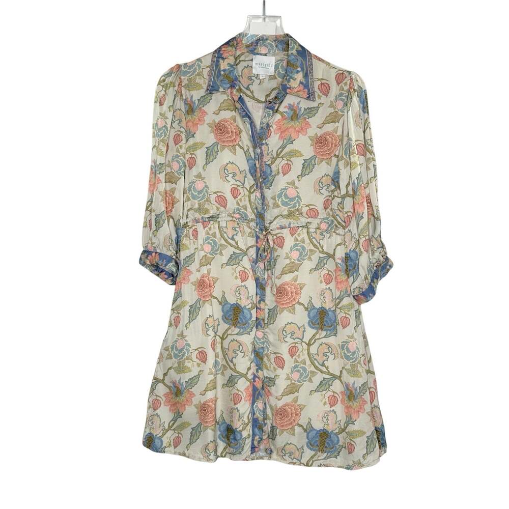 Marigold By Victoria Dunn Katarina Floral Shirt Dress S Mini Drawstring Waist